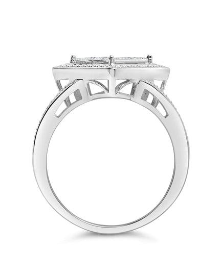 .925 Sterling Silver 1/3 Cttw Invisible Set Princess-Cut Diamond Rhombus and Beaded Halo Ring (H-I Color, SI1-SI2 Clarity)