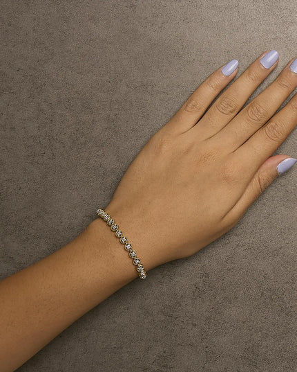 .925 Sterling Silver 1/10 Cttw Diamond Open Circle Beaded Wheel Link Tennis Bracelet (I-J Color, I3 Clarity) - 7.25"