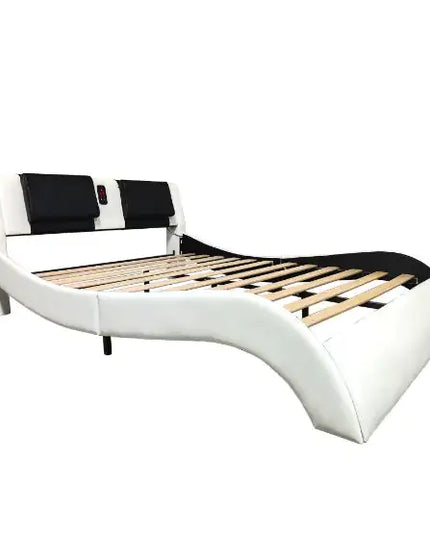 Upholstered Bed Frame, Faux Leather, LED Lighting, Bluetooth, Massage Table Frame