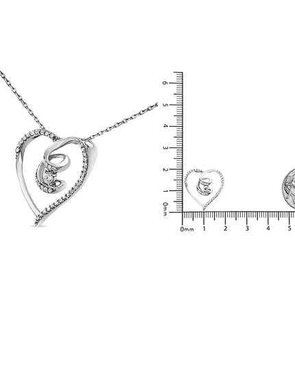 .925 Sterling Silver 1/4 Cttw Brilliant-Cut Diamond Open Heart Twisted Awareness Ribbon 18" Pendant Necklace (H-I Color, I1-I2 Clarity)