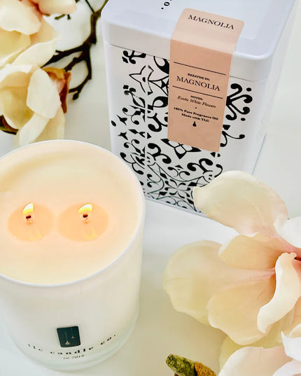 TLC Candle Co. "Magnolia" Hand Poured 11oz Jar Candle in Vintage Tin, Scented Natural Soy Wax and Essential Oil Blended Fragrances, 2 Wicks, 60 Hour Burn Time, Made in the USA