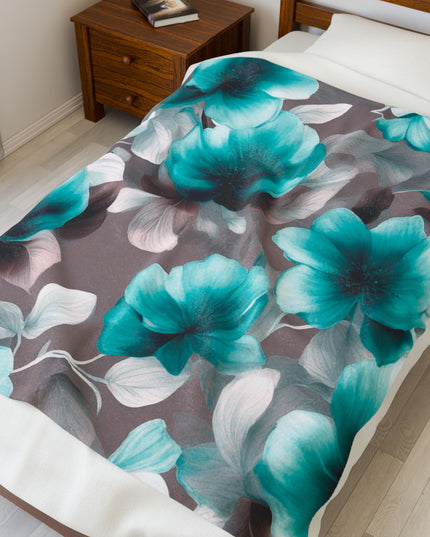 Tif Green Gray Floral Bunch Velveteen Plush Blanket, 50" x 60"