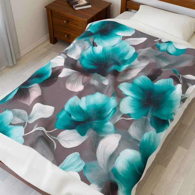 Tif Green Gray Floral Bunch Velveteen Plush Blanket, 50" x 60"