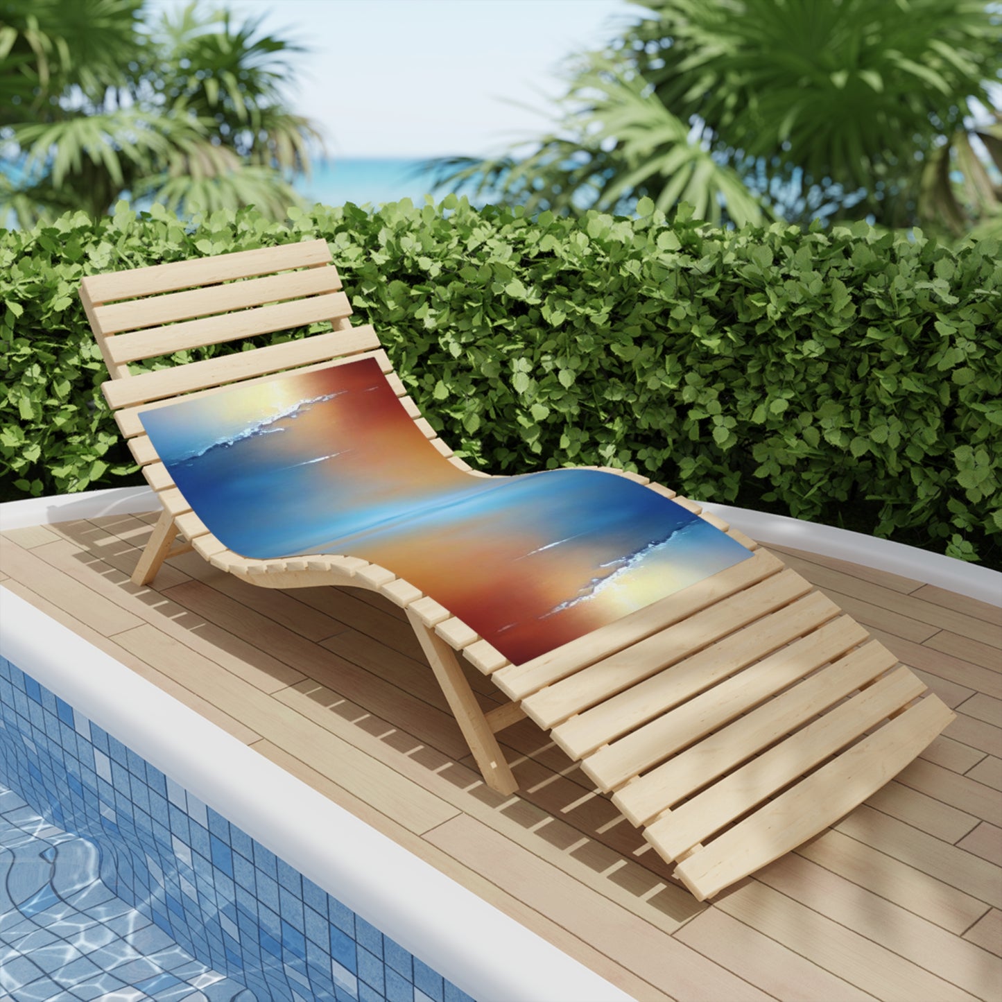 Blue Sea Red Orange Fog Beach Towel, 24" x 44"
