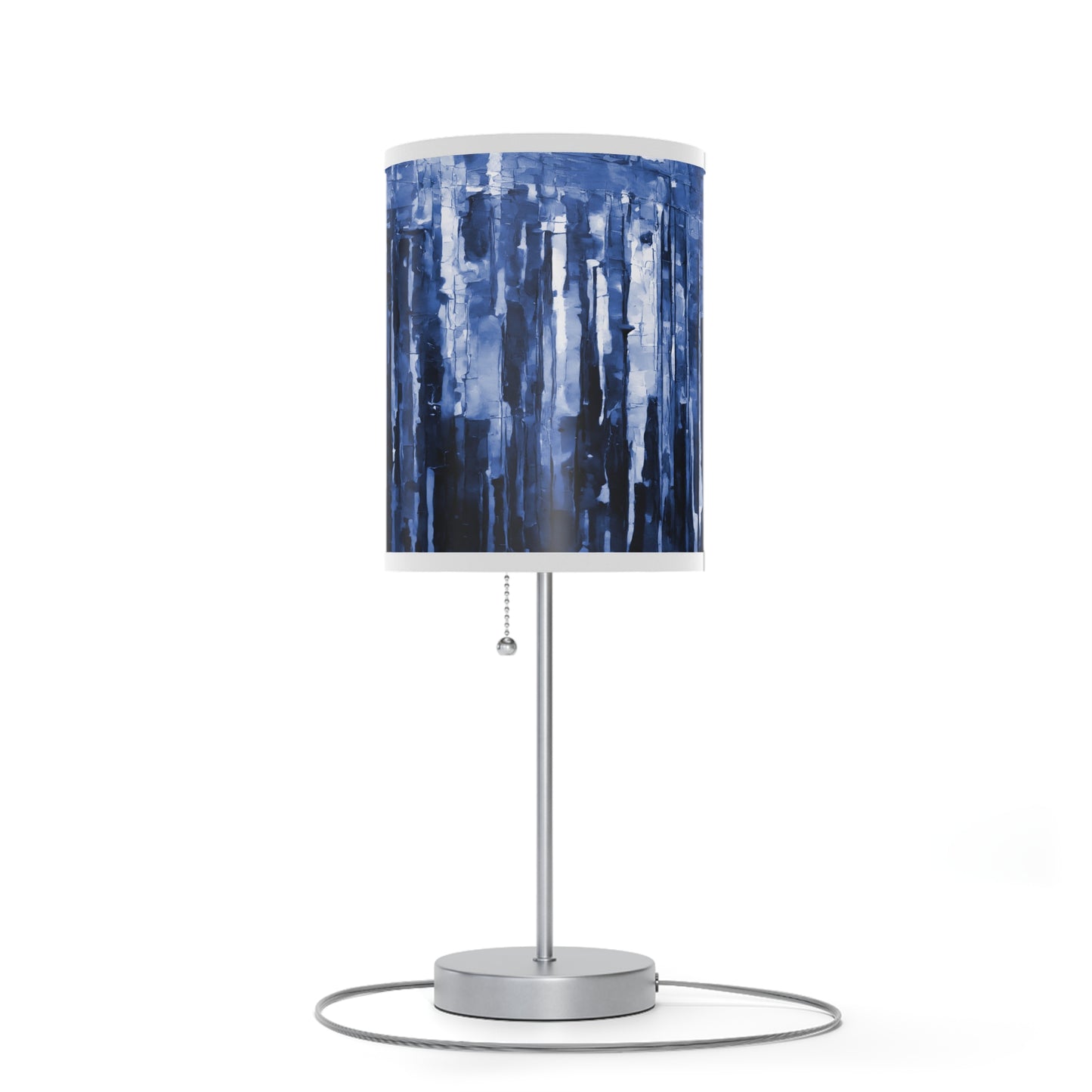 Striped Deep Blue Table Lamp on a White or Silver Stand, US|CA plug