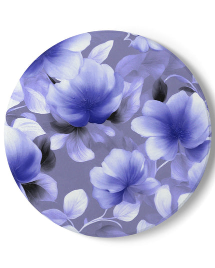 Indigo Blossom Floral Bunch Round Ceramic Coaster, 4" x 4"