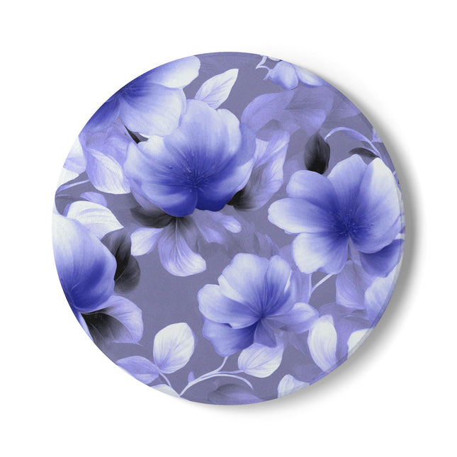 Indigo Blossom Floral Bunch Round Ceramic Coaster, 4" x 4"
