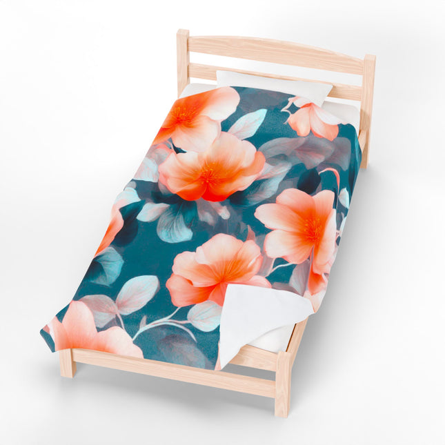 Orange Blossom Floral Bunch Velveteen Plush Blanket, 60" x 80"