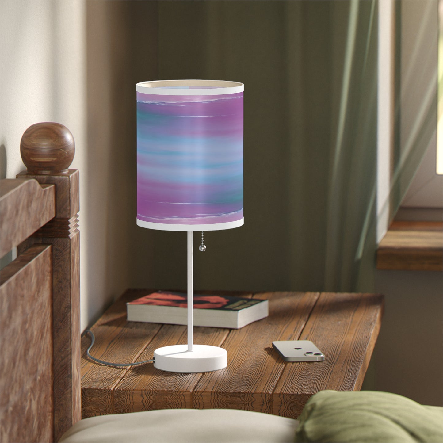 Dark Blue Green Sea Purple Fog Table Lamp on a White or Silver Stand, US|CA plug