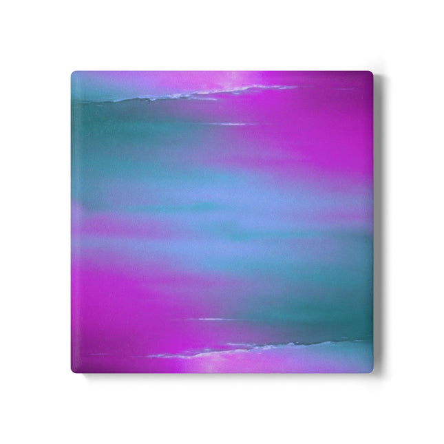 Dark Blue Green Sea Purple Fog 4" x 4" Square Ceramic Coaster