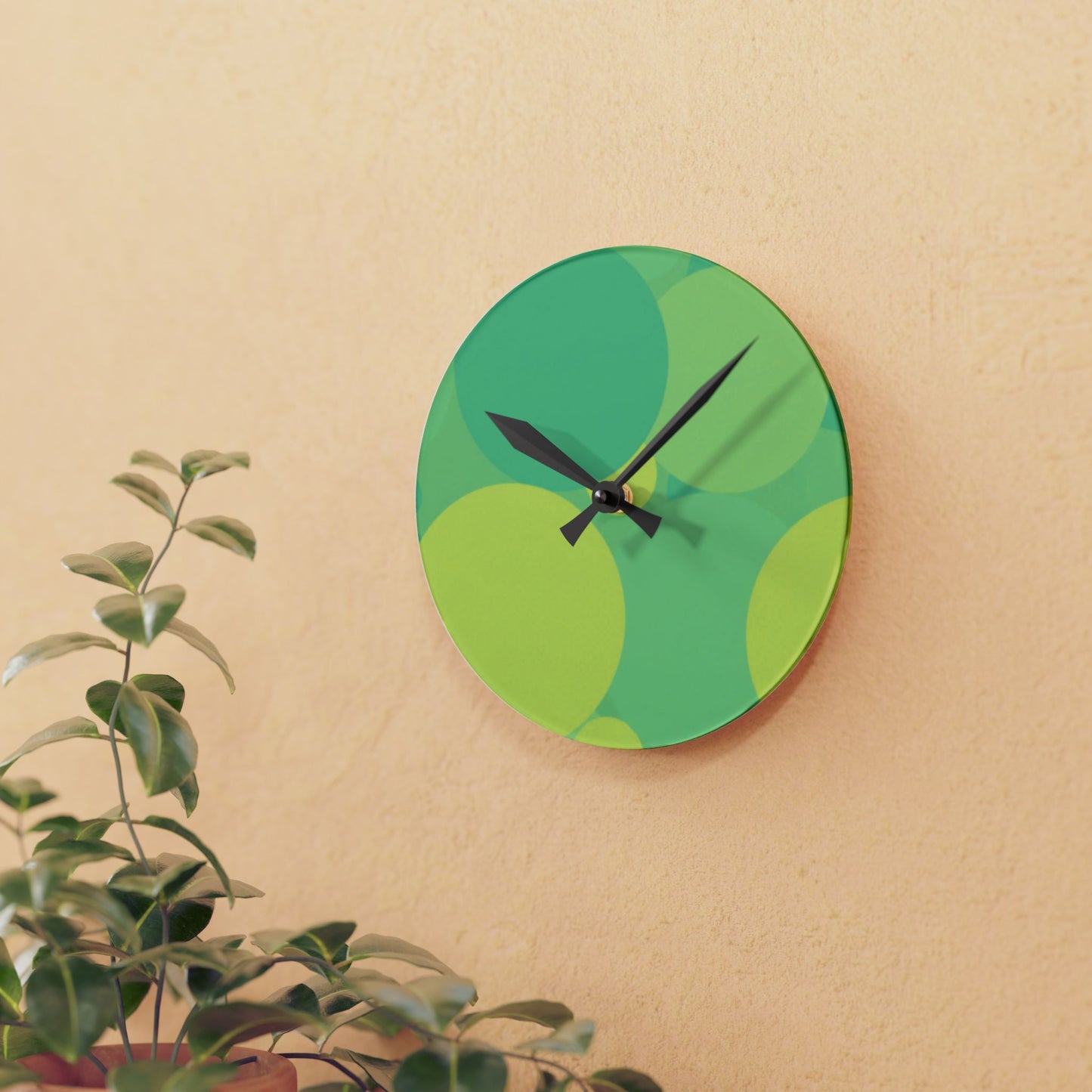 Pastel Green Patches Acrylic Round Wall Clock, 8" x 8"