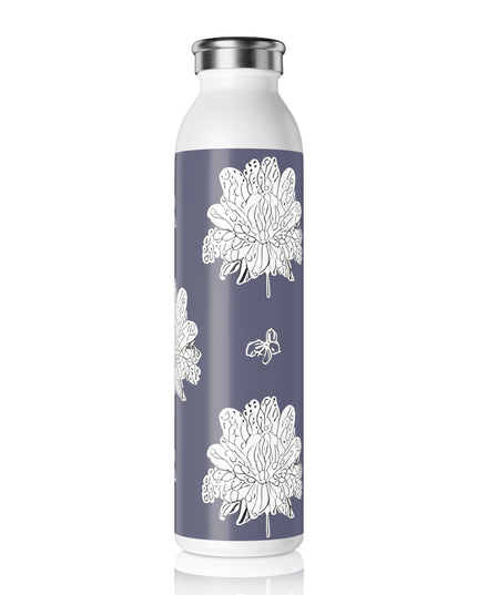White Floral Butterflies Slim Water Bottle, 20 oz White