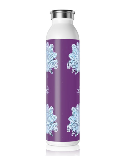 Blue Floral Butterflies Slim Water Bottle, 20 oz White