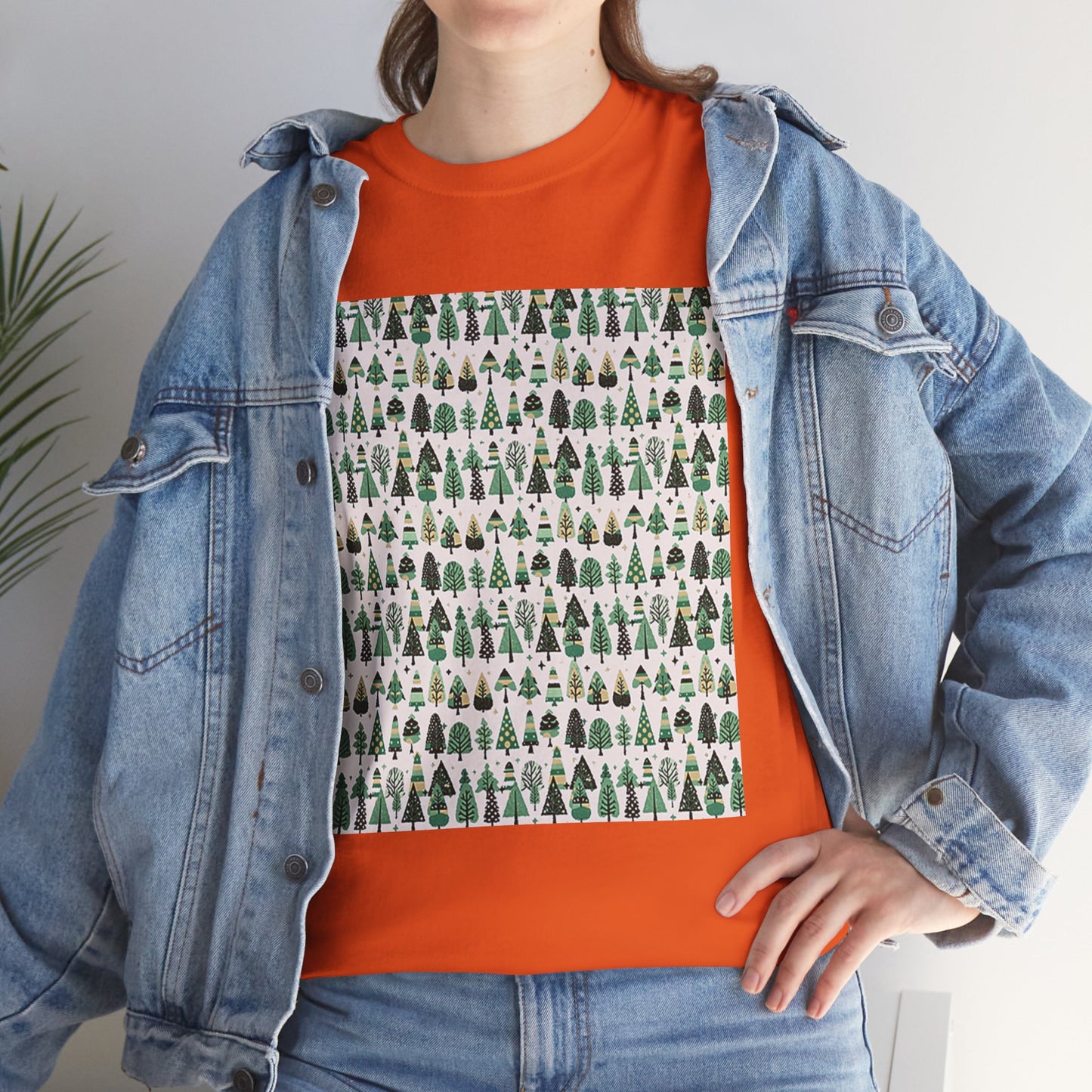 Mini Vintage Green Trees Unisex Heavy Cotton Tee, Medium
