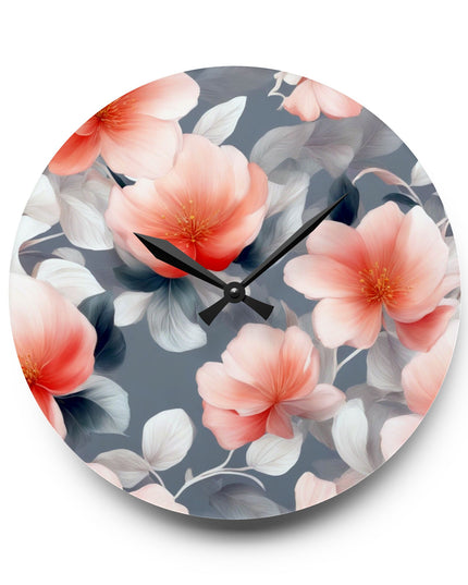Red Blossom Floral Bunch Acrylic Wall Clock, Round or Square, 10.75" x 10.75"