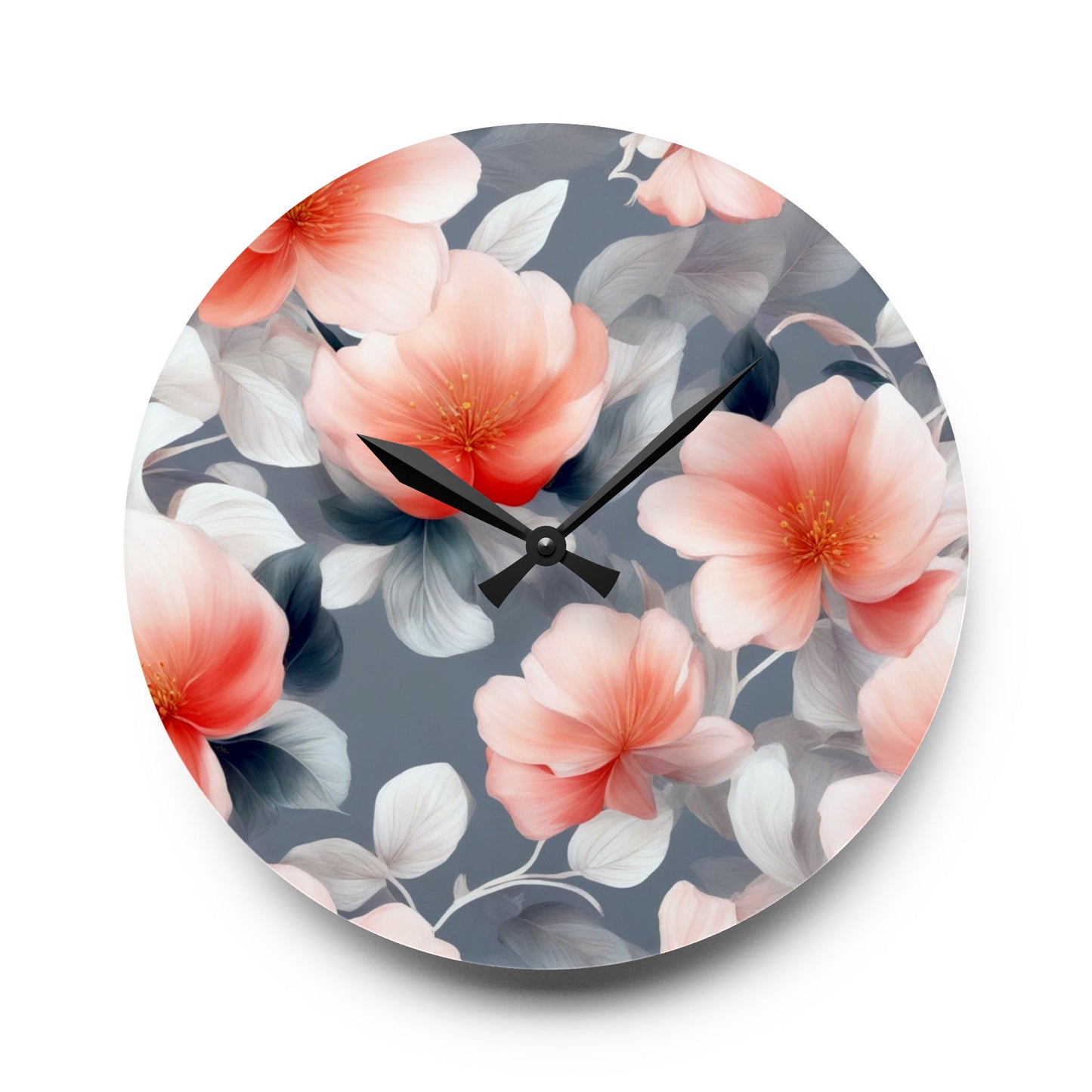 Red Blossom Floral Bunch Acrylic Wall Clock, Round or Square, 10.75" x 10.75"