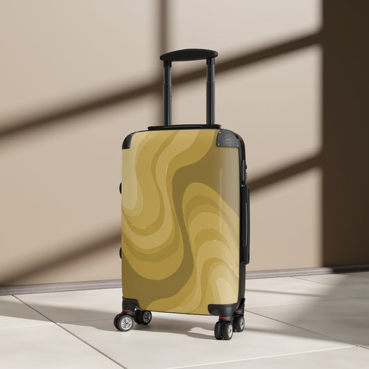 Brown Wavey Small Suitcase with built in lock, 4 double-wheels, telescopic handle, and ABS back hard-shell