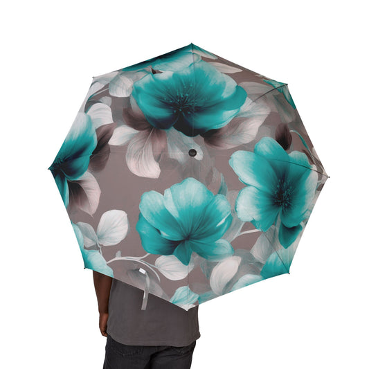 Tif Green Gray Floral Bunch Foldable Umbrella - Compact & Chic
