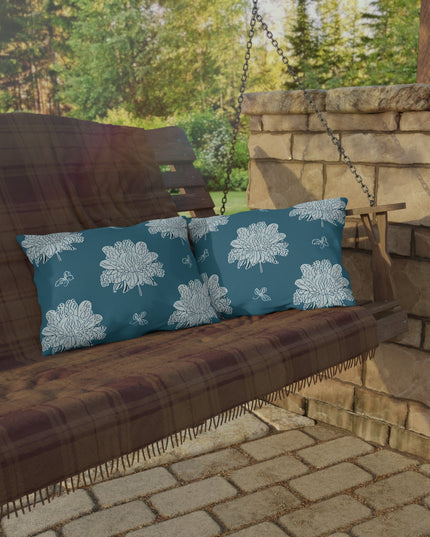 Tif Green White Floral Butterflies 20" x 14" Outdoor Pillow