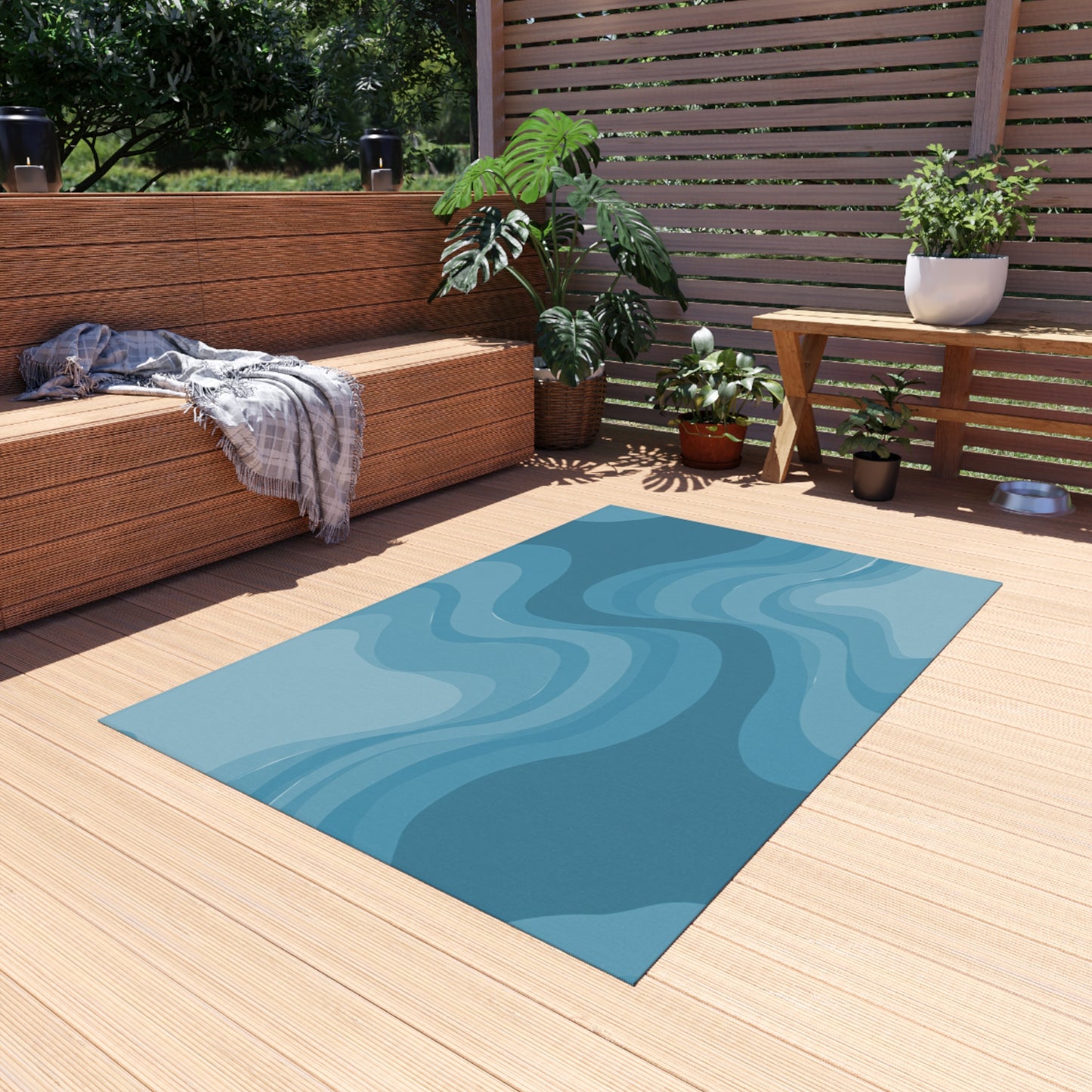 Sky Blue Wavey 48" x 72" Outdoor Rug