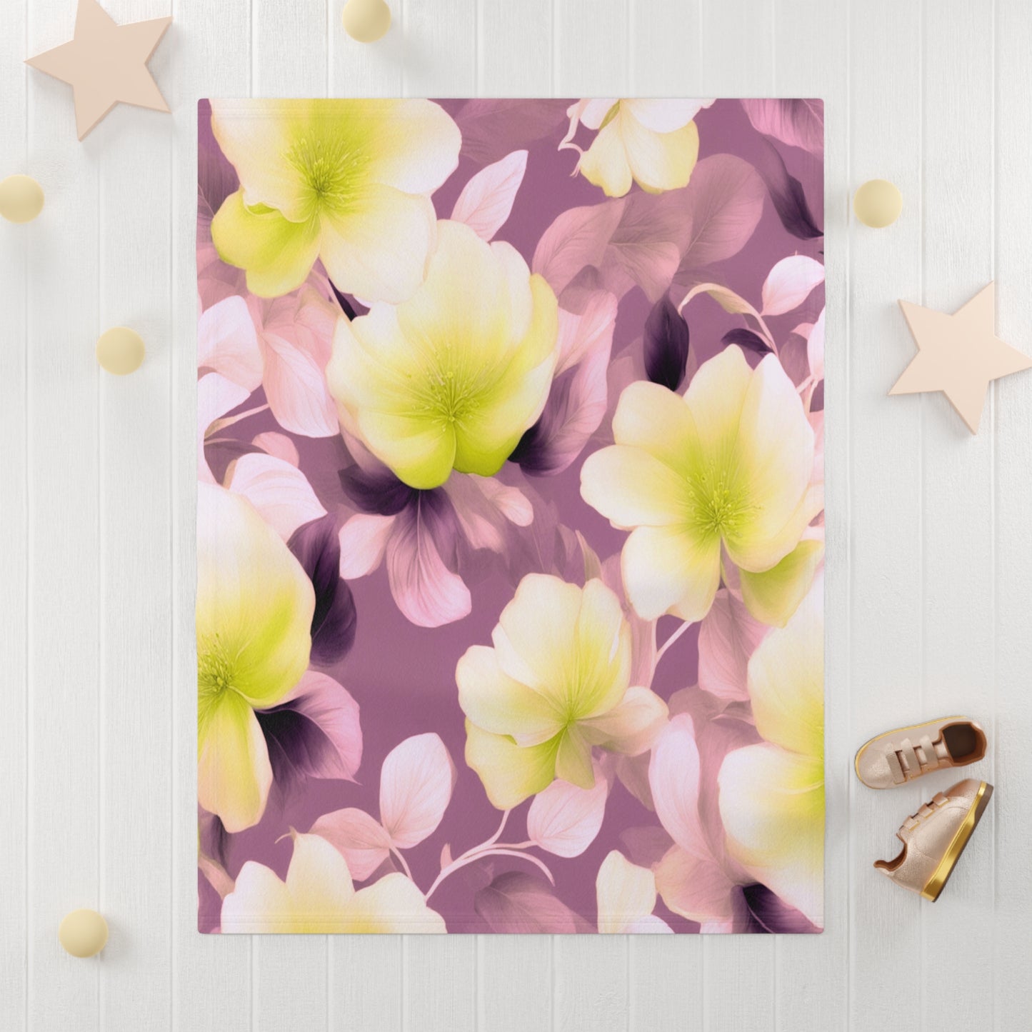 Lemon Blossom Floral Bunch Soft Fleece Baby Blanket, 30" x 40"