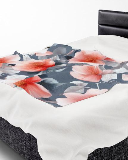 Red Blossom Floral Bunch Velveteen Plush Blanket, 50" x 60"