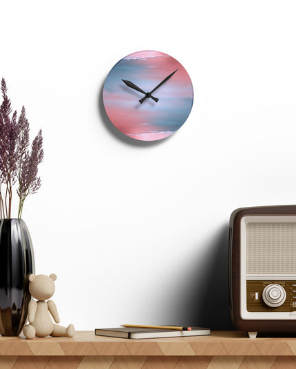 Gray Sea Pink Fog Acrylic Round Wall Clock, 8" x 8"