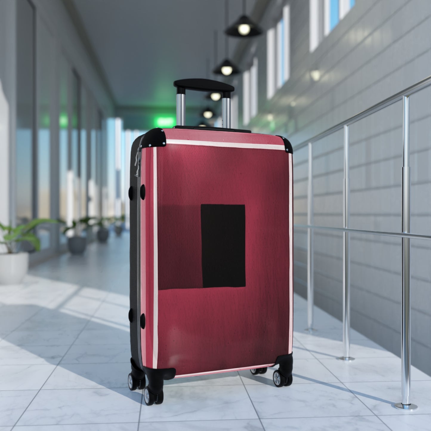 Red Shadow Medium Suitcase with built in lock, 4 double-wheels, telescopic handle, and ABS back hard-shell