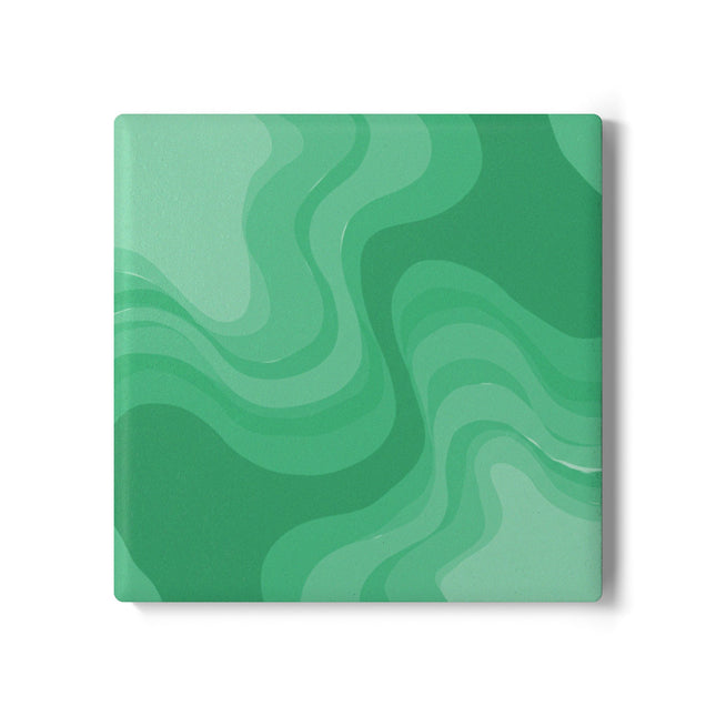 Mint Green Wavey 4" x 4" Square Ceramic Coaster
