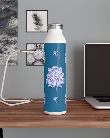 Lavender Floral Butterflies Slim Water Bottle, 20 oz White