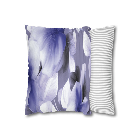 Indigo Blossom Floral Bunch Spun Polyester Square Pillowcase, 14" x 14"