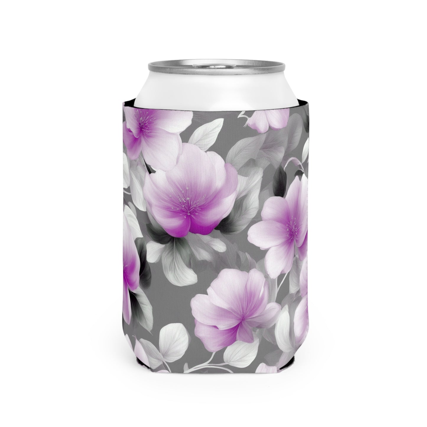 Purple Blossom Floral Bunch 12 oz Can Cooler Sleeve