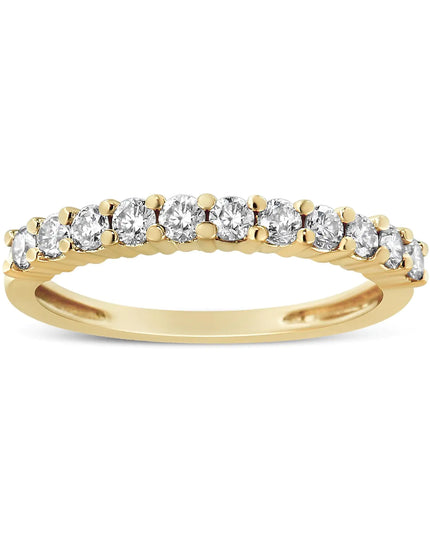 14K Yellow Gold Plated .925 Sterling Silver 1/2 cttw Shared Prong Set Brilliant Round-Cut Diamond 11 Stone Band Ring (J-K Color, SI1-SI2 Clarity)