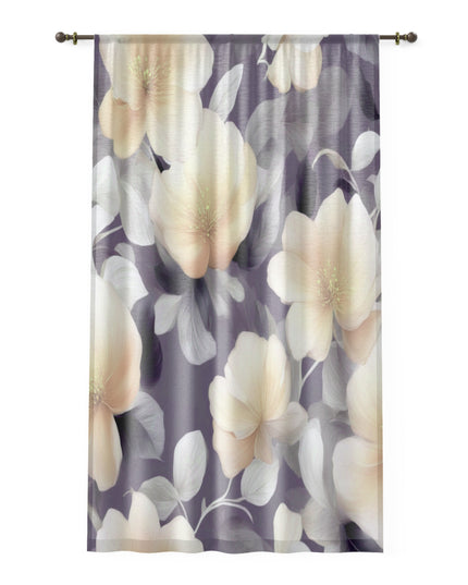 White Blush Floral Bunch Sheer Window Curtain, 50" x 84", partially transparent