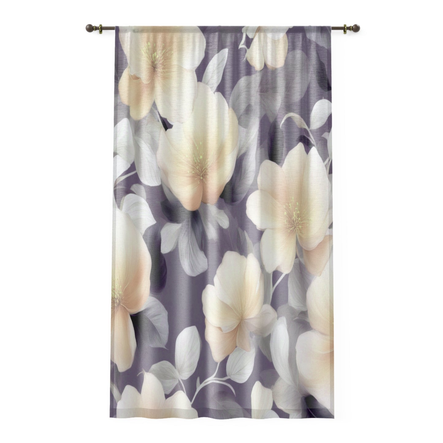 White Blush Floral Bunch Sheer Window Curtain, 50" x 84", partially transparent