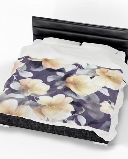 White Blush Floral Bunch Velveteen Plush Blanket, 60" x 80"