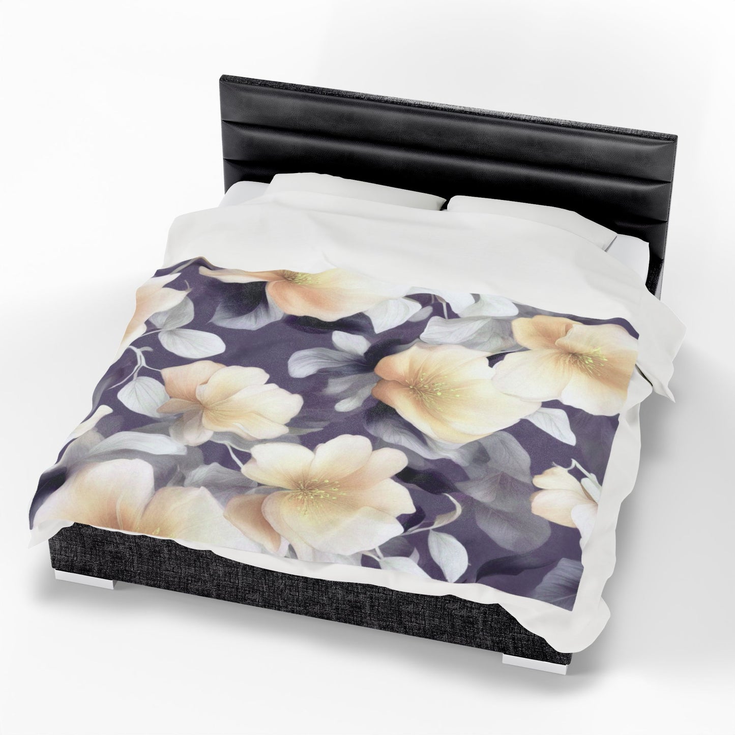 White Blush Floral Bunch Velveteen Plush Blanket, 60" x 80"