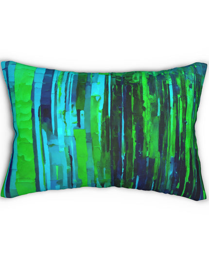 Striped Blue Green Spun Polyester Lumbar Pillow, 20" x 14"