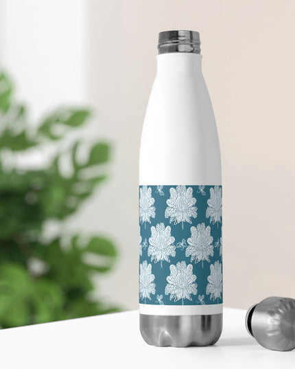 Tif Green White Floral Butterflies 20oz Insulated Water Bottle