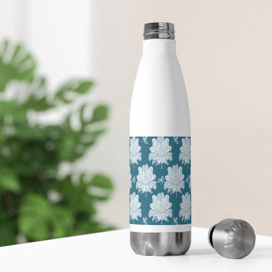 Tif Green White Floral Butterflies 20oz Insulated Water Bottle