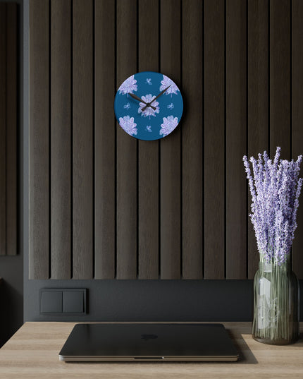 Lavender Floral Butterflies Acrylic Round Wall Clock, 8" x 8"