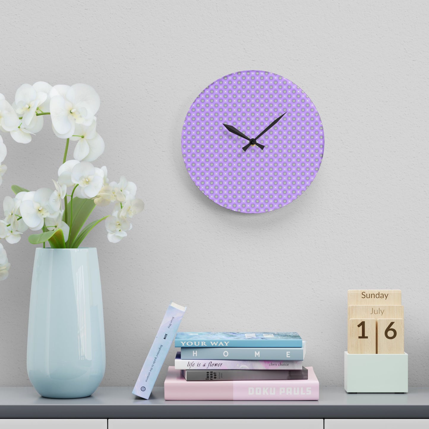 Lavender Star-crossed Bodies Acrylic Wall Clock, Round or Square, 10.75" x 10.75"