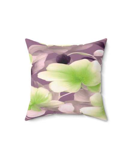 Lime Lavender Floral Bunch Faux Suede Square Pillow, 14" x 14"
