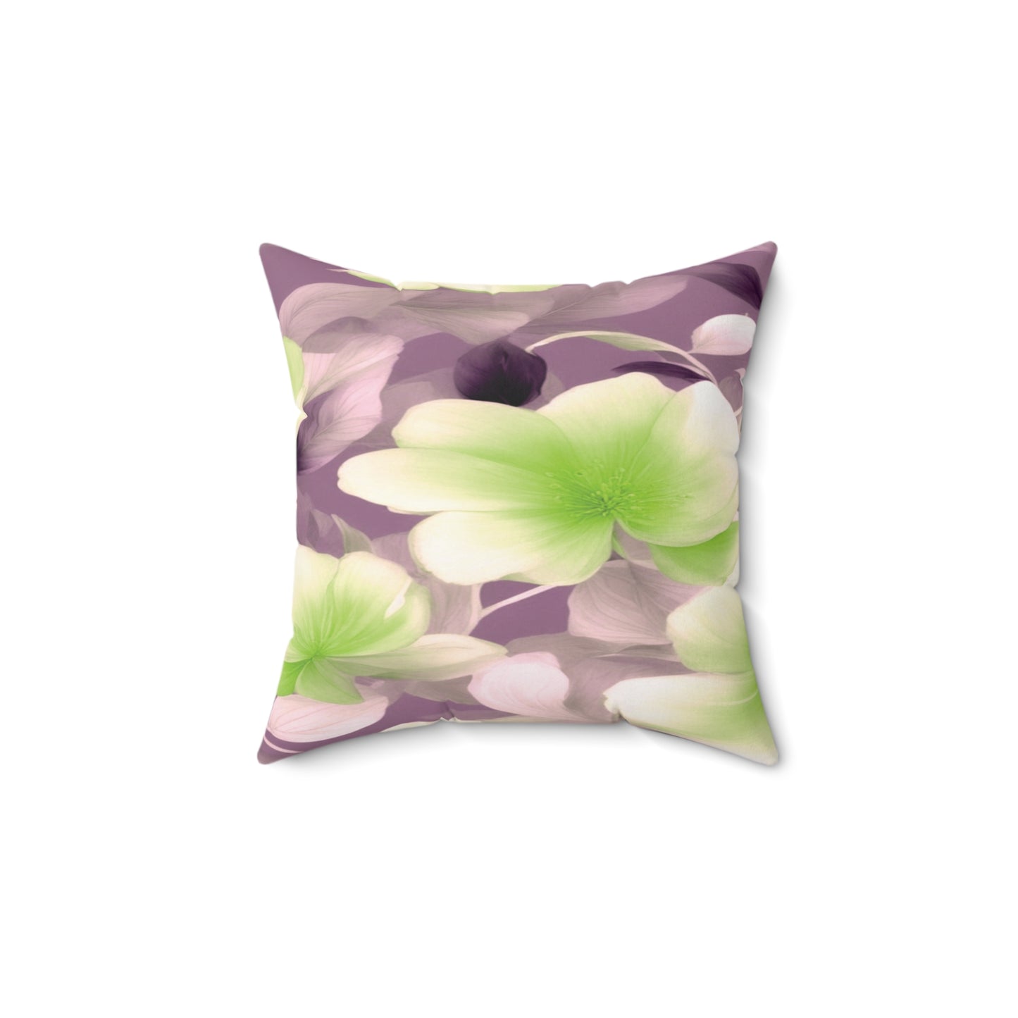 Lime Lavender Floral Bunch Faux Suede Square Pillow, 14" x 14"