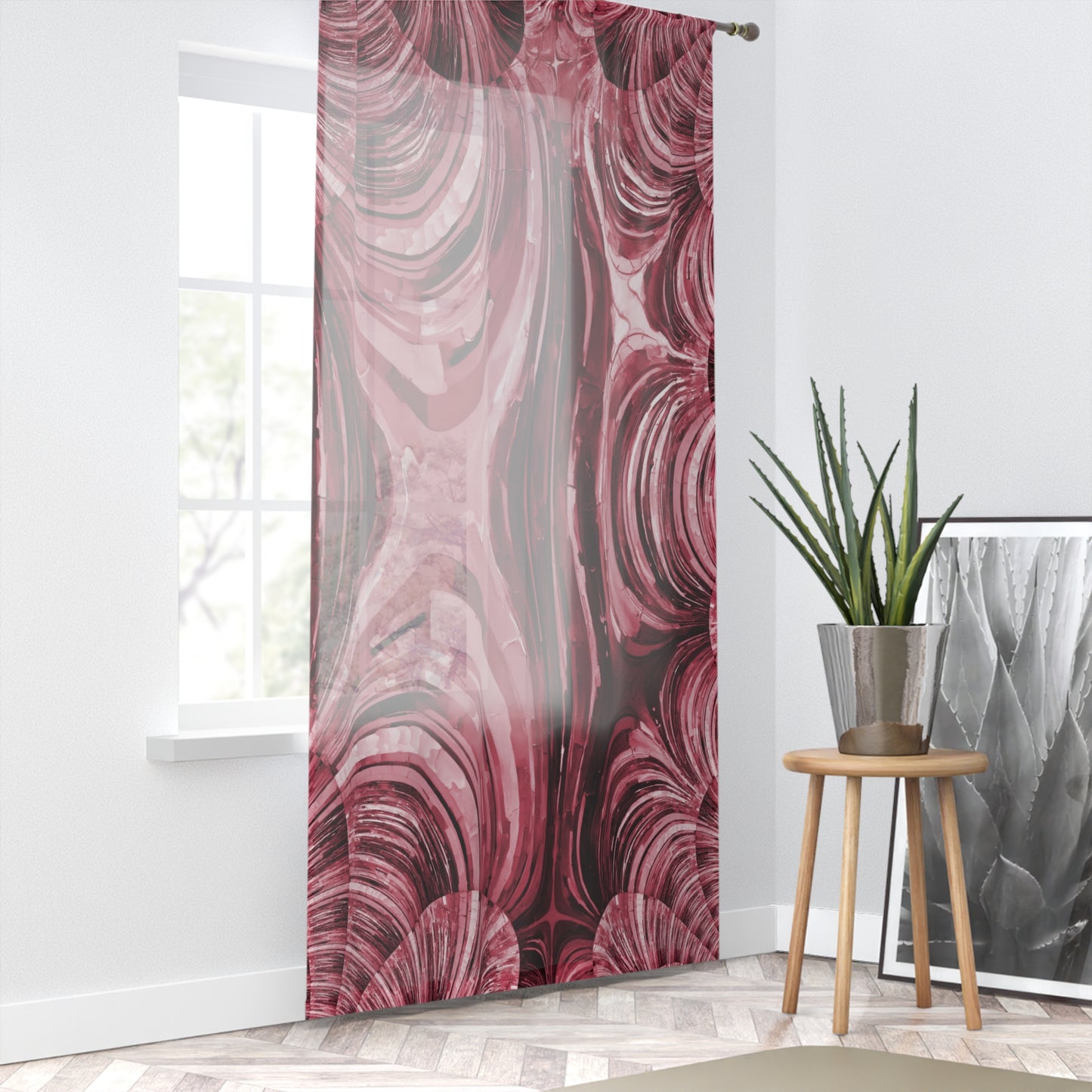 Uzi Spiral Ruby Sheer Window Curtain, 50" x 84", partially transparent