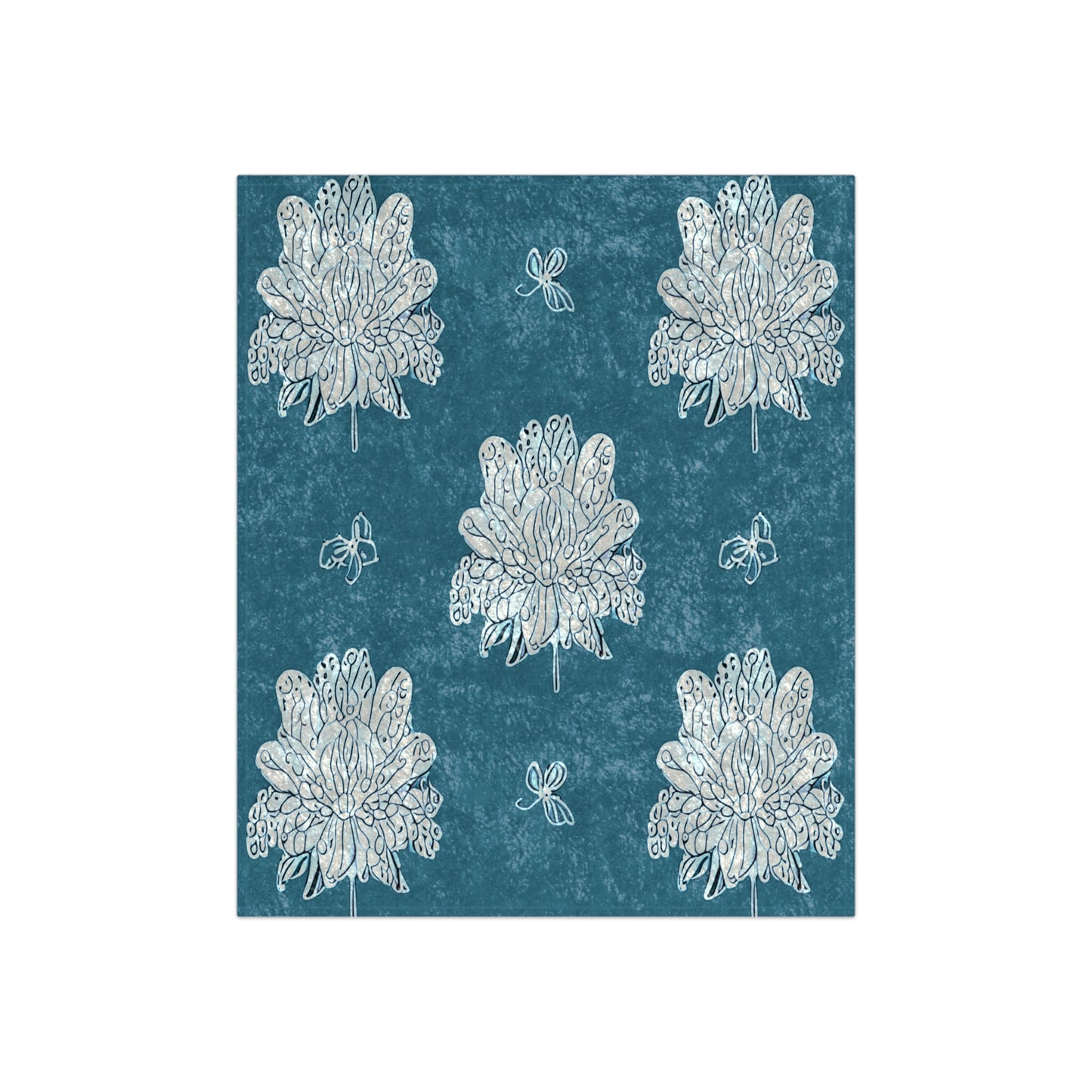 Tif Green White Floral Butterflies 50" x 60" Crushed Velvet Blanket