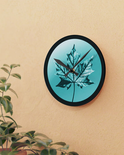 Tif Green Maple Leaf Acrylic Round Wall Clock, 8" x 8"