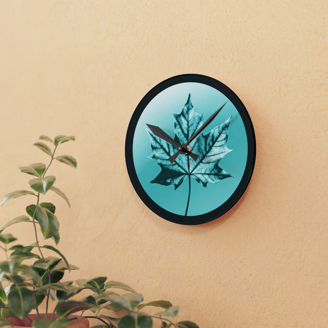 Tif Green Maple Leaf Acrylic Round Wall Clock, 8" x 8"