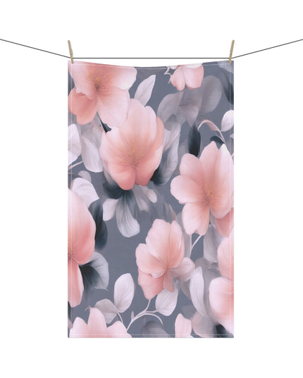 Peach and Blue Gray Floral Bunch Tea Towels (cotton, poly), 18" x "30