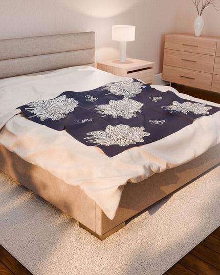 White Floral Butterflies Velveteen Plush Blanket, 50" x 60"